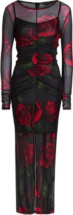 Good American Floral-print Ruched Mesh Maxi Dress - Dark Red - Xxl (UK18 / Xxl)
