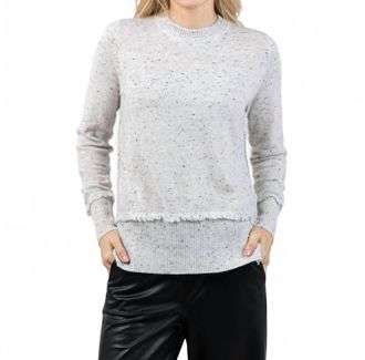 Autumn Cashmere Cashmere Fringe Crew Sweater With Side Slits In Husky