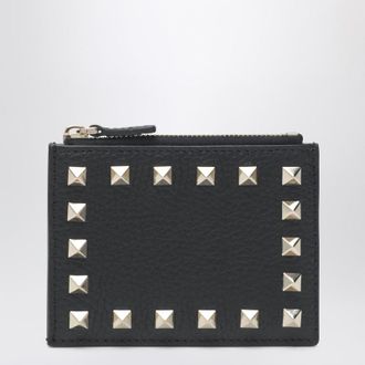 Valentino Black leather Rockstud zip card holder