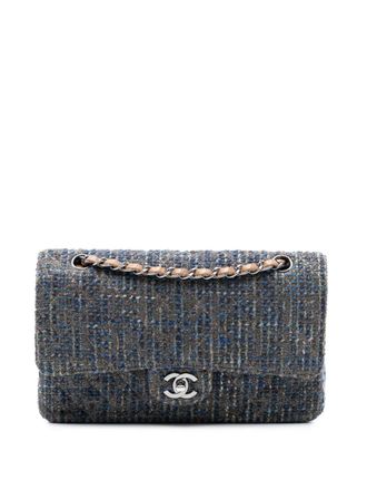 Chanel Borsa a spalla Classic Double Flap media in tweed 2004-2005 - Blu