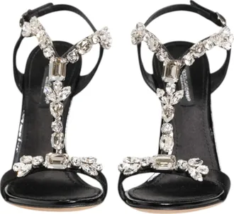 Dolce & Gabbana Black Keira Crystals Heels Sandals Womens Shoes