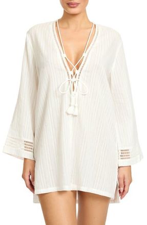 Robin Piccone Marina Lace-Up Cover-Up Tunic in White at Nordstrom, Size Large