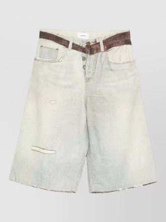 Haikure printed belted denim shorts five pockets