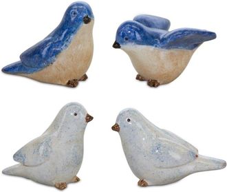 Melrose International Blue Birds Sitting Figurine (Set of 4) - Blue, White, Brown