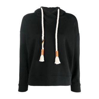 Forte_Forte Zwarte Katoenen Diagonale Hoodie Fleece - Dames - Hoodies - Zwart - XS - Katoen - Hoodies & sweatvesten
