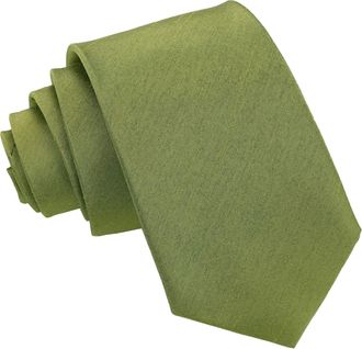 DQT Mens Plain Shantung Wedding Formal Slim Tie - Olive Green