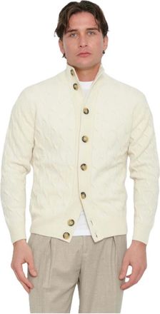 Paolo Fiorillo Bott. Ml Treccia Cardigan - Heren - Vesten - Beige - L - Wol - Truien & Vesten