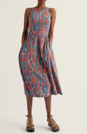 Seasalt Cornwall Porthmeor Wave Floral Stretch Organic Cotton Jersey Midi Dress in Red Hot Poker Dusk at Nordstrom, Size 16