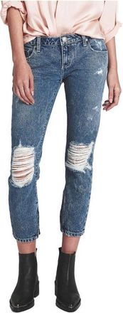 One Teaspoon Bandito Distressed Straight Leg Jeans - Dames - Cropped Jeans - Blauw - L - Katoen - Jeans