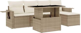 vidaXL Vidaxl - Juego De Sof&aacute;s Jard&iacute;n Con Cojines 6 Pzas Rat&aacute;n Sint&eacute;tico Beige
