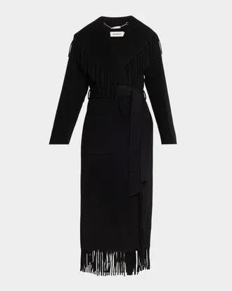 SIMKHAI Carrie Belted Fringe Robe Coat