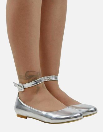 XY London Womens XY London Womens/Ladies Kimmie Ankle Strap Ballerina Flats - Silver - Size: 7