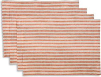 Solino Home Linen Placemats Set of 4, 14 x 19 Inch for Dining Table, Holiday and Everyday Table Decor - Amalfi Stripe in Pumpkin And Natural at
