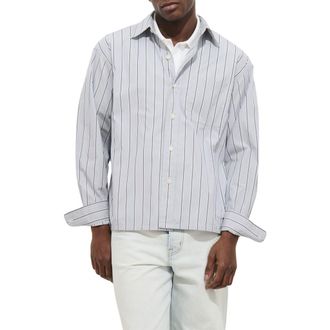 Alex Mill Franklin Loose Fit Stripe Cotton Button-Up Shirt in Ivory/Blue at Nordstrom, Size Xx-Large