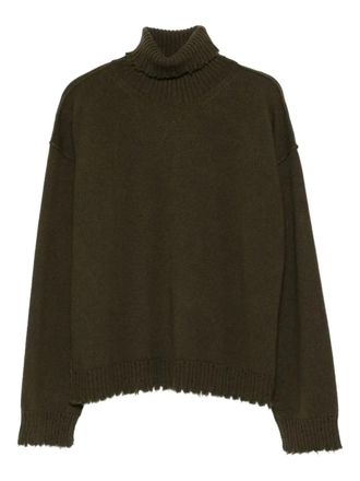 Uma Wang turtleneck frayed-hem sweater - Green