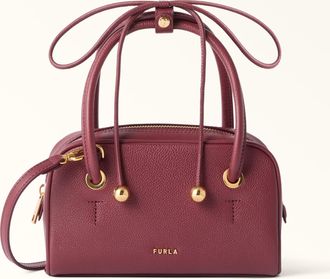 Furla Poppy Borsa A Mano Red Apple Rosso Pelle Pieno Fiore Diamond + Pelle Di Vitello Sidney Donna