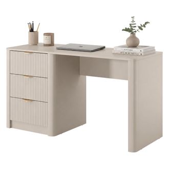 Dmora Escritorio Kanotini, 3 Cajones, Un Estante, Lineal, 140x55x76h Cm Beige