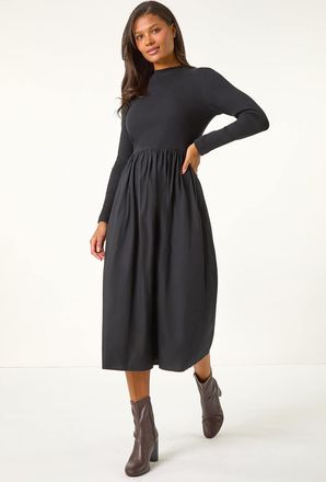 Roman Cotton Stretch Jersey Mix Midi Dress