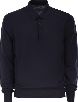 Kiton Mens Long-sleeved Wool Polo Shirt - Navy - Size Medium