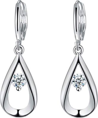 Generic 1Pair Woman Earring Clip Silver Waterdrop Diamond Pendant Ear Studs Dangle Lady Earring Jewelry Accessories Valentines Day Xmas Gift Convenient Design
