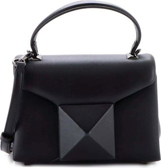 Valentino Black Sheep Leather One Stud Top Handle Flap Bag Mini (Authentic Pre-Loved)