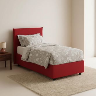 Talamo Italia Cama Individual Claire, Cama Contenedor Con Revestimiento De Tela, 100% Made In Italy, Apertura Frontal, Con Colch&oacute;n Cm 90x200 Incluido, Rojo, Con Emb