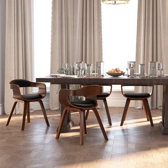 vidaXL Vidaxl - Sillas De Comedor 4 Uds Madera Curvada Y Cuero Sint&eacute;tico Negro