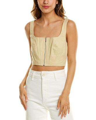 NICHOLAS Lou crop top tan sold women small 6 short sleeve linen the label gold NWOT