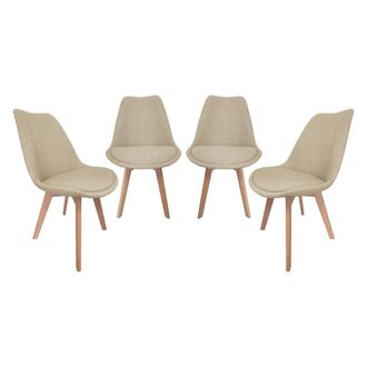 Sweeek Silla escandinava de madera de haya y tela simple, set de 4, pardo