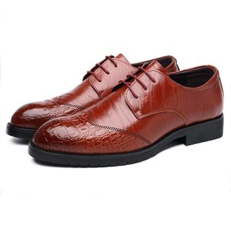 Generic Dress Shoes for Men Lace Up Round Toe Wing Tip Derby Shoes Faux Leather Anti-Slip Rubber Sole Slip Resistant Business(Brown,8.5 UK)