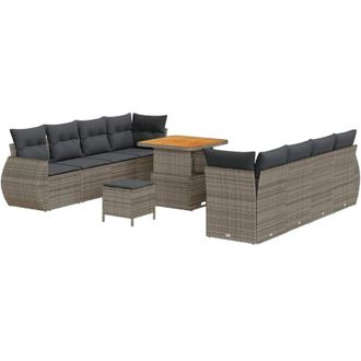 vidaXL Vidaxl - Conjunto De Sof&aacute; De Jard&iacute;n 11 Pcs Gris Rat&aacute;n Sint&eacute;tico