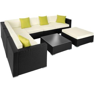 TecTake Conjunto de rat&aacute;n para 6-7 personas resistente y con tablero negro