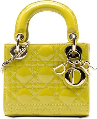 Dior 2021 Mini Patent Cannage Lady Dior satchel - Geel