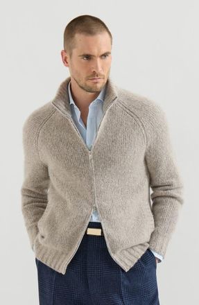 Brunello Cucinelli Cashmere and silk high-neck cardigan with zipper in White at Nordstrom, Size 50