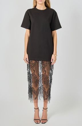 endless rose Mix Rhinestone Lace Maxi Dress in Black at Nordstrom, Size Large