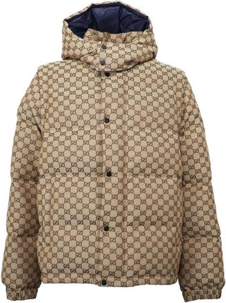 Gucci GG Canvas Down Jacket - Heren - Winterjassen - Beige - M - Katoen - Jassen