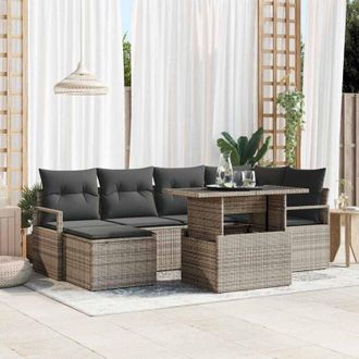 vidaXL Conjunto De Sof&aacute; De Jard&iacute;n Con Coj&iacute;n 7 Pcs Gris Vidaxl