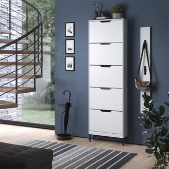 Vicco Zapatera Abatible Luca, Blanco, 59 X 192 Cm Con 5 Compartimentos Basculantes, Vicco