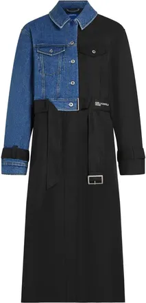 Karl Lagerfeld Half-and-Half Denim and Fabric Trench Coat