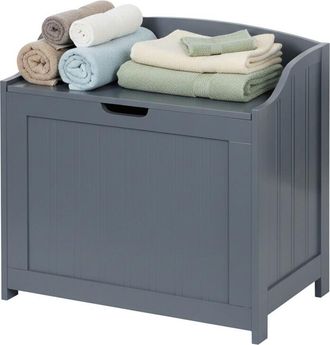 Relaxdays Cofre De Almacenamiento Relaxdays, 80 L, Para Ropa Sucia, Ropa De Cama Y Juguetes, Ba&ntilde;o, Cofre Con Tapa, Mdf, Gris