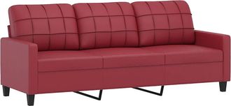 vidaXL Sof&aacute; De 3 Plazas De Cuero Sint&eacute;tico Rojo Vino 180 Cm Vidaxl
