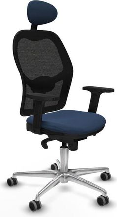 Piqueras y Crespo Jorquera Sincro Malla Negra Similpiel Azul Marino Brazos 2d Base Aluminio Cabecero Fijo Ruedas 65mm Engomada