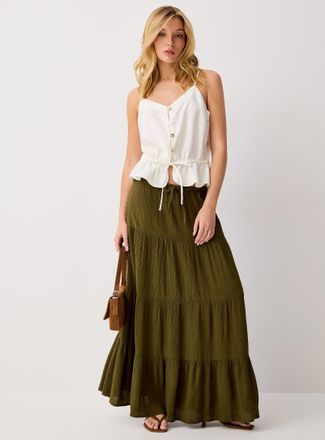 Icone Womens Crinkled tiered maxi skirt