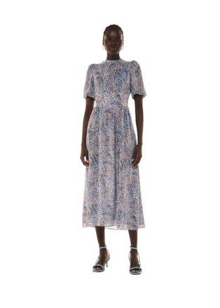 Whistles High Neck Fit & Flare Midi Dress in Blue/multi at Nordstrom, Size 14