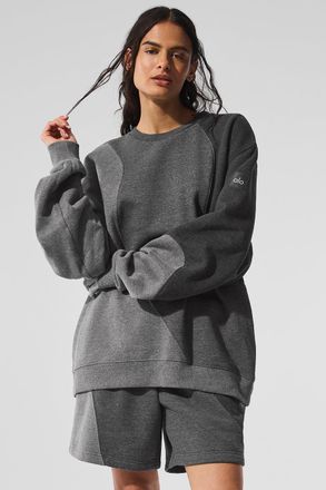 Alo | Make Waves Crewneck Neck Pullover Top in Dark Heather Grey Tonal, Size: 3XL WOMEN/2XL MEN