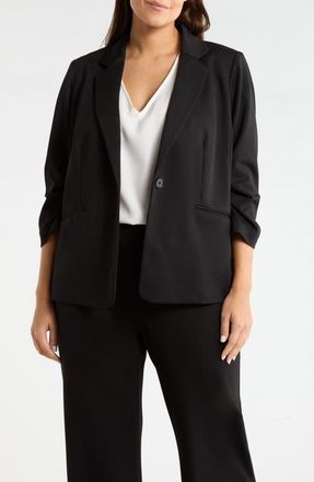 Anne Klein Scrunch Sleeve Ponte Knit Blazer in Anne Black at Nordstrom, Size 1 X