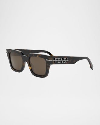 Fendi Mens Tonal Logo Acetate Square Sunglasses
