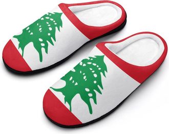 Generic Flag of Lebanon Mens Slippers Memory Foam Winter Warm Sandals Slip On House Shoes Size 7-14