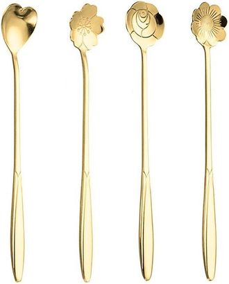 OEM Cuchara De Acero Inoxidable Con Estampado Floral - Juego De 4 - Material De Alta Calidad - 17,7-18,1 Cm