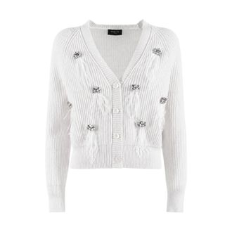 Nenette Cardigan a coste con piume e dettagli gioiello - - Knitwear - Donna - Bianco - S